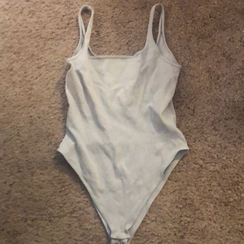 OQQ Light Gray Nylon Ribbed Bodysuit